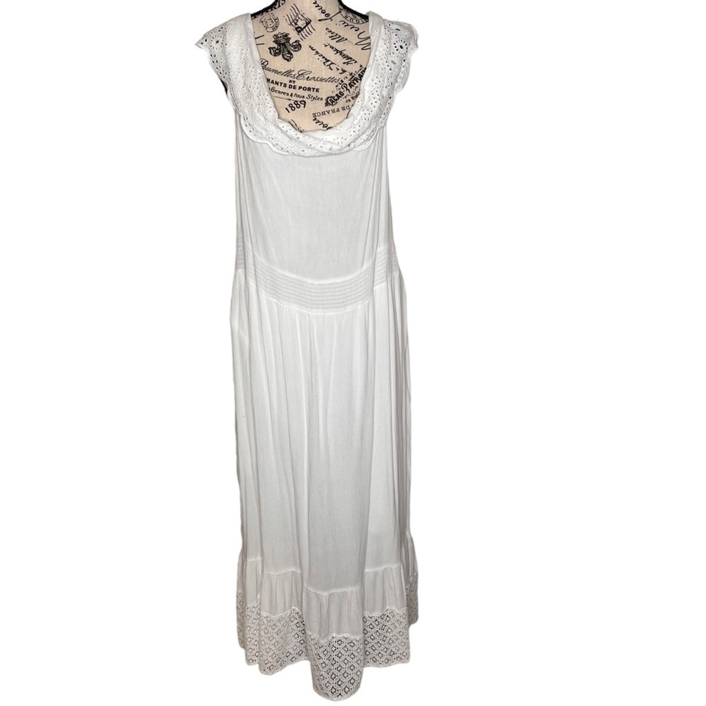 NAOO White Lace Sleeveless Maxi Dress Size XL Bohemian Scoop Neck
